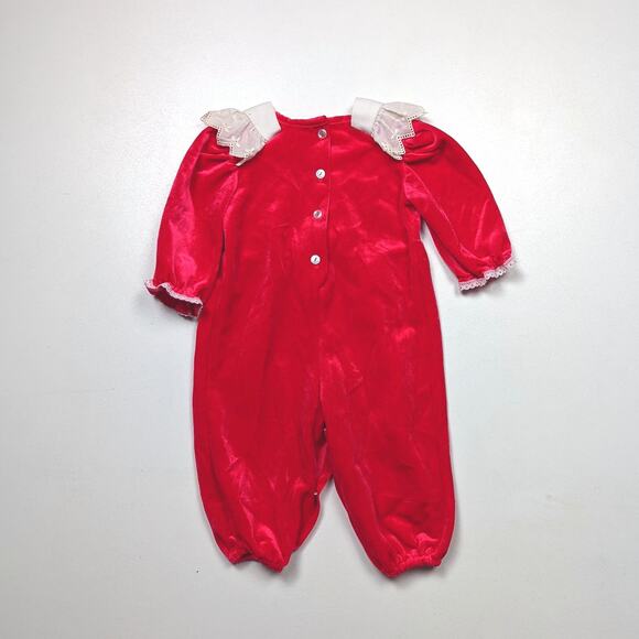 Vintage Evy Romper Baby Girls Size 12m Red Velvet Christmas Holiday - Picture 3 of 4